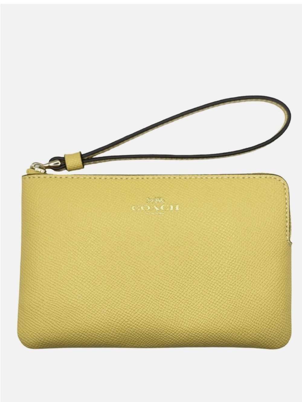 COACH Small Yellow Crossgrain Leather Corner Zip Wristlet Pouch Wallet Purse - Picture 11 of 13